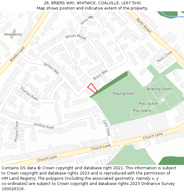 26, BRIERS WAY, WHITWICK, COALVILLE, LE67 5HG: Location map and indicative extent of plot