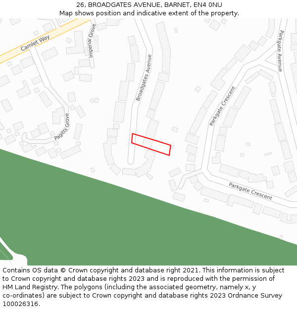 26, BROADGATES AVENUE, BARNET, EN4 0NU: Location map and indicative extent of plot