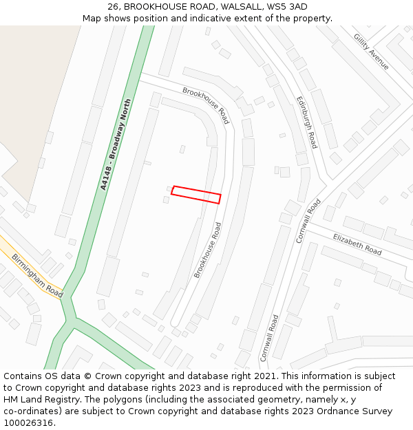 26, BROOKHOUSE ROAD, WALSALL, WS5 3AD: Location map and indicative extent of plot