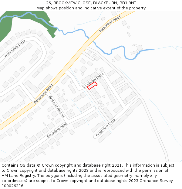 26, BROOKVIEW CLOSE, BLACKBURN, BB1 9NT: Location map and indicative extent of plot