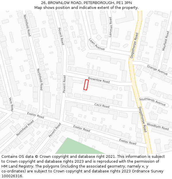 26, BROWNLOW ROAD, PETERBOROUGH, PE1 3PN: Location map and indicative extent of plot