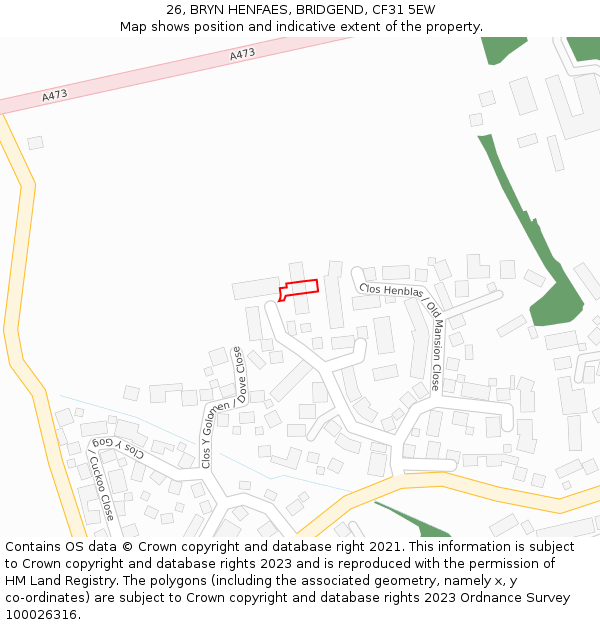 26, BRYN HENFAES, BRIDGEND, CF31 5EW: Location map and indicative extent of plot