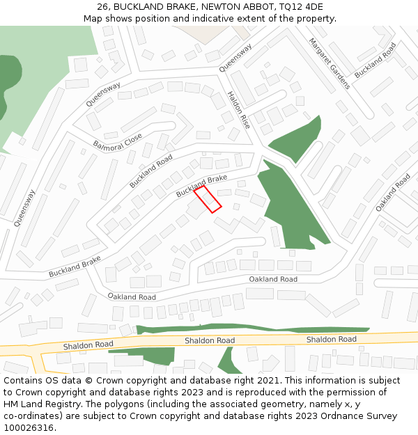 26, BUCKLAND BRAKE, NEWTON ABBOT, TQ12 4DE: Location map and indicative extent of plot