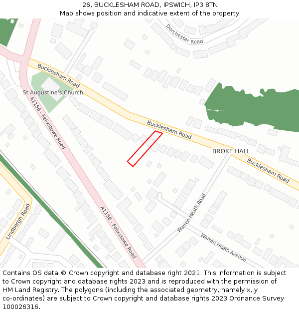 26, BUCKLESHAM ROAD, IPSWICH, IP3 8TN: Location map and indicative extent of plot