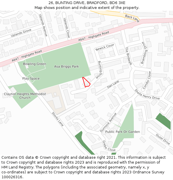 26, BUNTING DRIVE, BRADFORD, BD6 3XE: Location map and indicative extent of plot