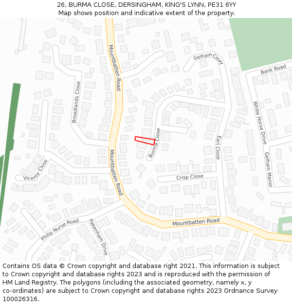 26, BURMA CLOSE, DERSINGHAM, KING'S LYNN, PE31 6YY: Location map and indicative extent of plot