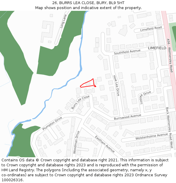 26, BURRS LEA CLOSE, BURY, BL9 5HT: Location map and indicative extent of plot