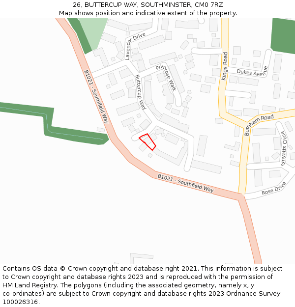 26, BUTTERCUP WAY, SOUTHMINSTER, CM0 7RZ: Location map and indicative extent of plot