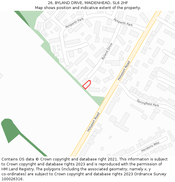 26, BYLAND DRIVE, MAIDENHEAD, SL6 2HF: Location map and indicative extent of plot