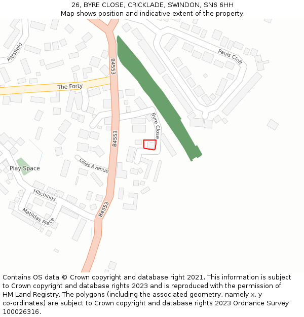 26, BYRE CLOSE, CRICKLADE, SWINDON, SN6 6HH: Location map and indicative extent of plot