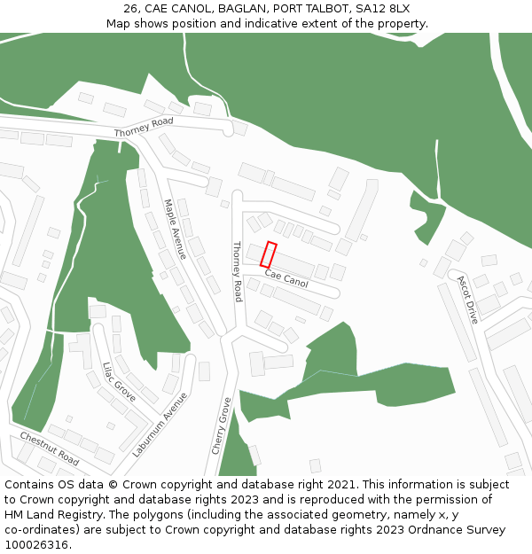 26, CAE CANOL, BAGLAN, PORT TALBOT, SA12 8LX: Location map and indicative extent of plot