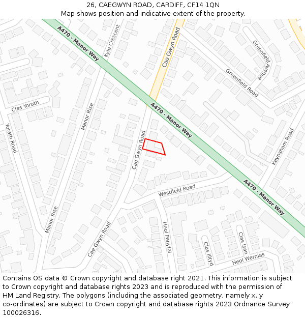 26, CAEGWYN ROAD, CARDIFF, CF14 1QN: Location map and indicative extent of plot