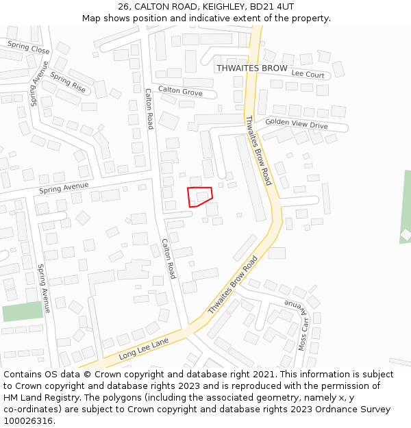 26, CALTON ROAD, KEIGHLEY, BD21 4UT: Location map and indicative extent of plot