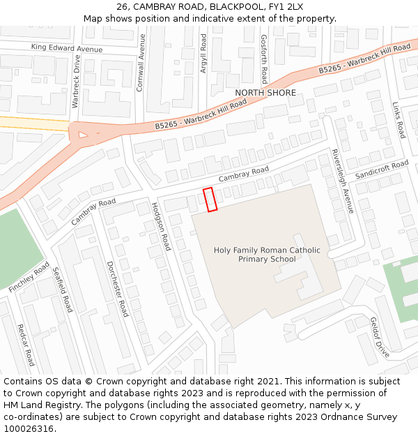 26, CAMBRAY ROAD, BLACKPOOL, FY1 2LX: Location map and indicative extent of plot