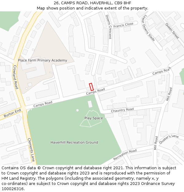 26, CAMPS ROAD, HAVERHILL, CB9 8HF: Location map and indicative extent of plot