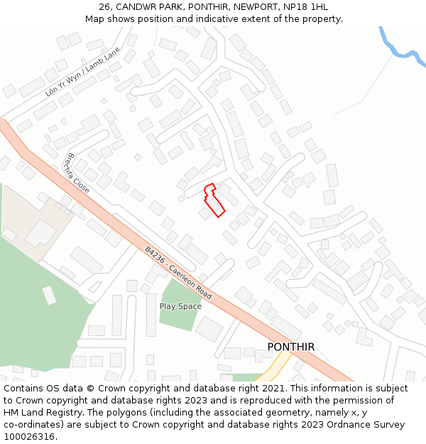 26, CANDWR PARK, PONTHIR, NEWPORT, NP18 1HL: Location map and indicative extent of plot
