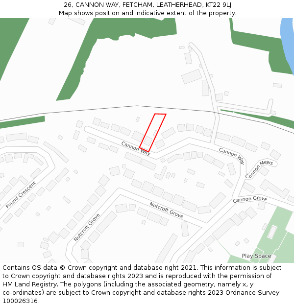 26, CANNON WAY, FETCHAM, LEATHERHEAD, KT22 9LJ: Location map and indicative extent of plot