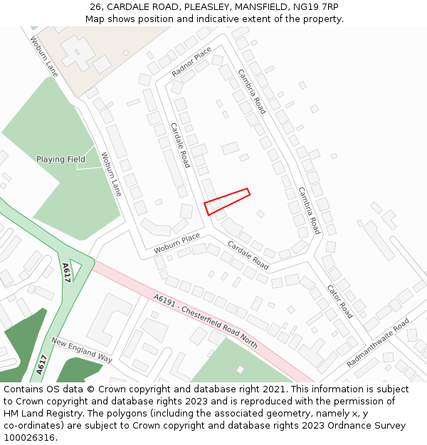 26, CARDALE ROAD, PLEASLEY, MANSFIELD, NG19 7RP: Location map and indicative extent of plot