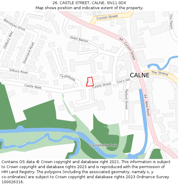 26, CASTLE STREET, CALNE, SN11 0DX: Location map and indicative extent of plot