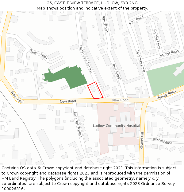 26, CASTLE VIEW TERRACE, LUDLOW, SY8 2NG: Location map and indicative extent of plot