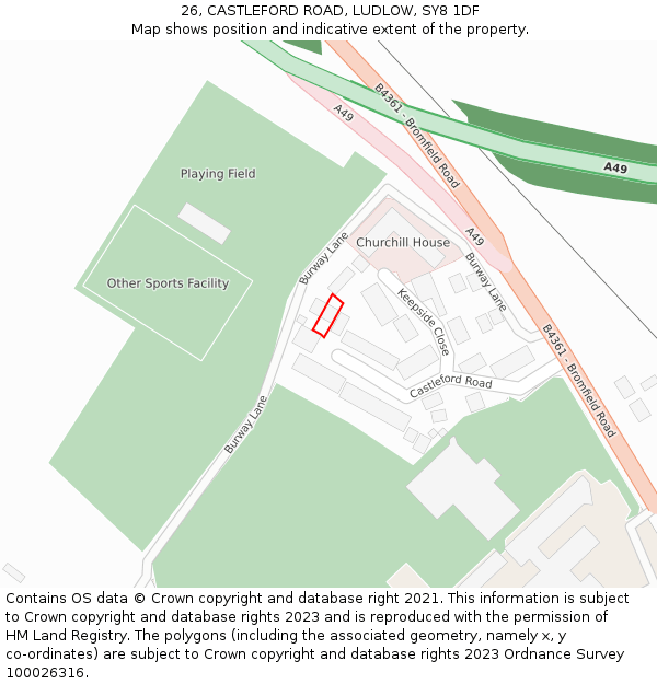 26, CASTLEFORD ROAD, LUDLOW, SY8 1DF: Location map and indicative extent of plot