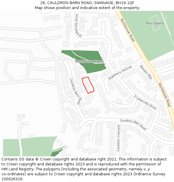 26, CAULDRON BARN ROAD, SWANAGE, BH19 1QF: Location map and indicative extent of plot