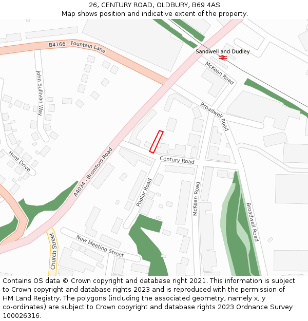 26, CENTURY ROAD, OLDBURY, B69 4AS: Location map and indicative extent of plot
