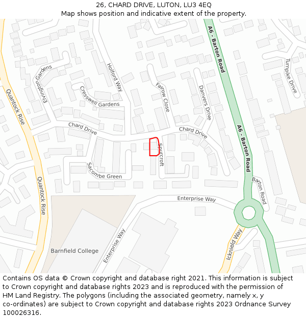 26, CHARD DRIVE, LUTON, LU3 4EQ: Location map and indicative extent of plot