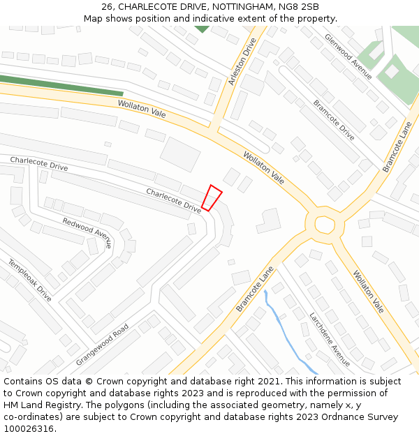26, CHARLECOTE DRIVE, NOTTINGHAM, NG8 2SB: Location map and indicative extent of plot