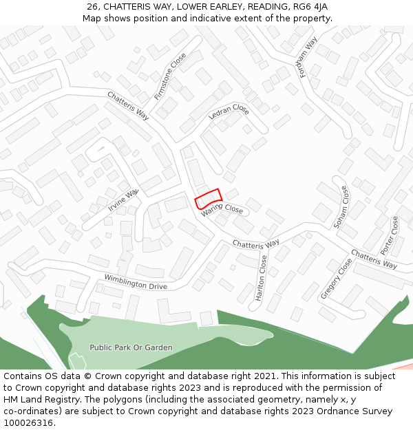 26, CHATTERIS WAY, LOWER EARLEY, READING, RG6 4JA: Location map and indicative extent of plot