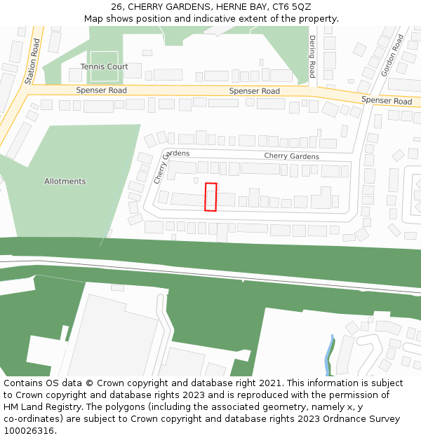 26, CHERRY GARDENS, HERNE BAY, CT6 5QZ: Location map and indicative extent of plot