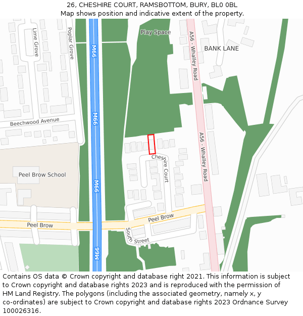 26, CHESHIRE COURT, RAMSBOTTOM, BURY, BL0 0BL: Location map and indicative extent of plot