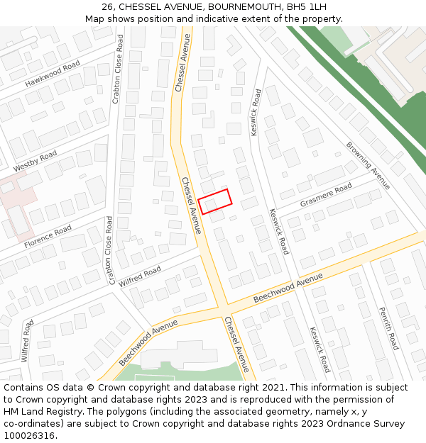 26, CHESSEL AVENUE, BOURNEMOUTH, BH5 1LH: Location map and indicative extent of plot