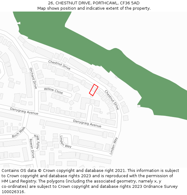 26, CHESTNUT DRIVE, PORTHCAWL, CF36 5AD: Location map and indicative extent of plot