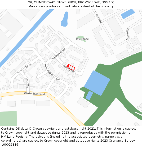 26, CHIMNEY WAY, STOKE PRIOR, BROMSGROVE, B60 4FQ: Location map and indicative extent of plot