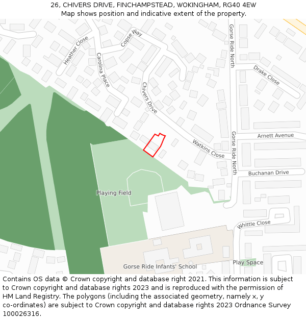 26, CHIVERS DRIVE, FINCHAMPSTEAD, WOKINGHAM, RG40 4EW: Location map and indicative extent of plot
