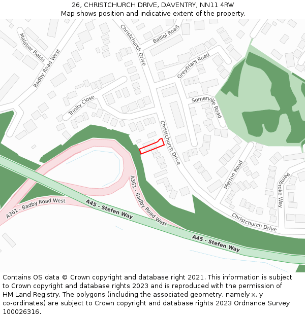 26, CHRISTCHURCH DRIVE, DAVENTRY, NN11 4RW: Location map and indicative extent of plot