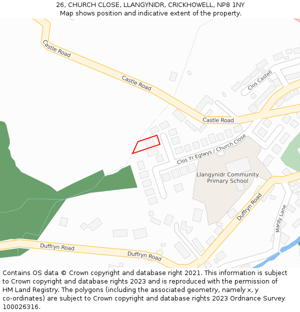26, CHURCH CLOSE, LLANGYNIDR, CRICKHOWELL, NP8 1NY: Location map and indicative extent of plot