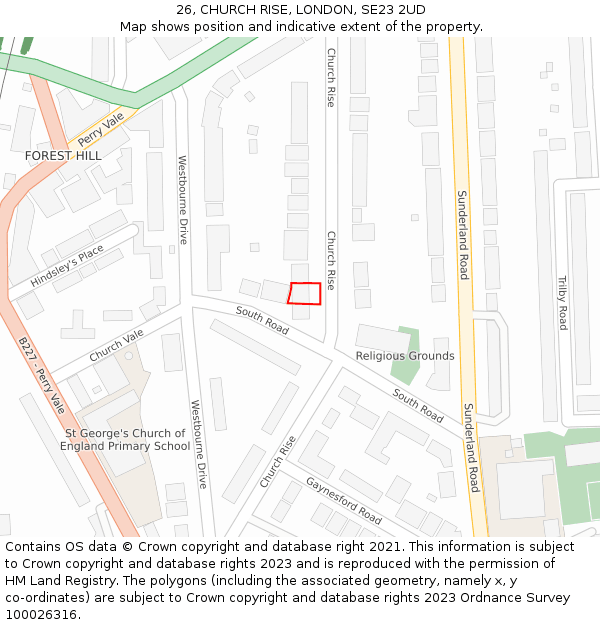26, CHURCH RISE, LONDON, SE23 2UD: Location map and indicative extent of plot