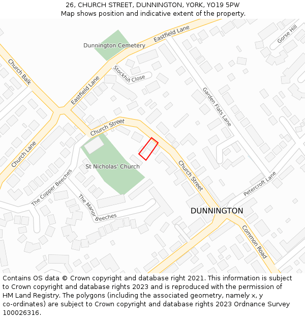 26, CHURCH STREET, DUNNINGTON, YORK, YO19 5PW: Location map and indicative extent of plot