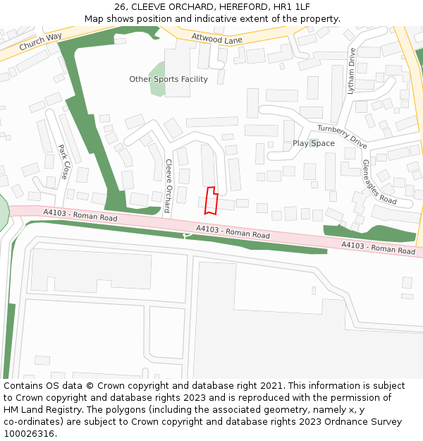 26, CLEEVE ORCHARD, HEREFORD, HR1 1LF: Location map and indicative extent of plot