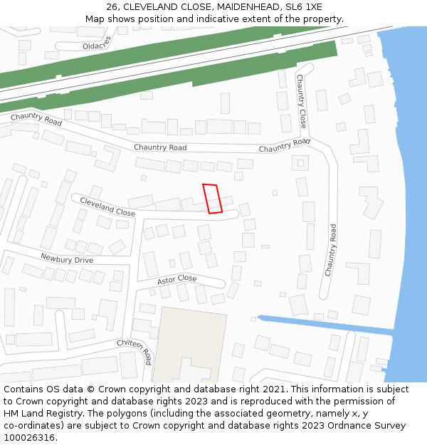 26, CLEVELAND CLOSE, MAIDENHEAD, SL6 1XE: Location map and indicative extent of plot