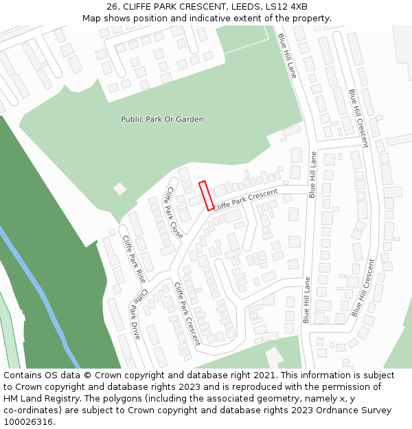 26, CLIFFE PARK CRESCENT, LEEDS, LS12 4XB: Location map and indicative extent of plot