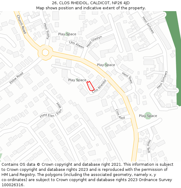 26, CLOS RHEIDOL, CALDICOT, NP26 4JD: Location map and indicative extent of plot