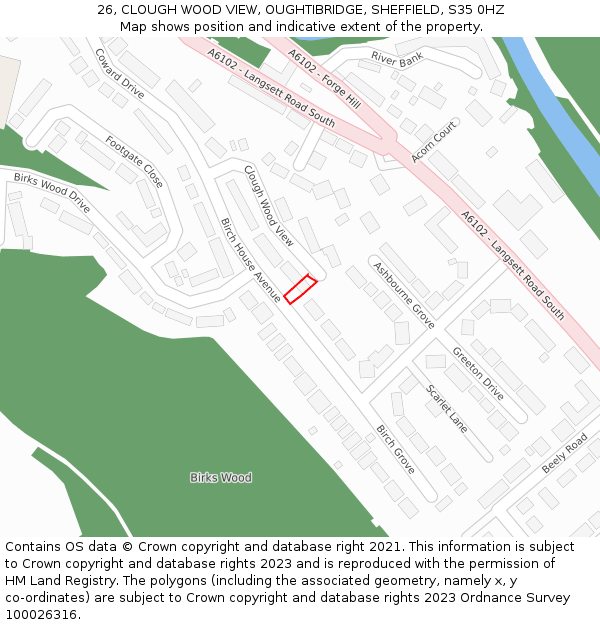 26, CLOUGH WOOD VIEW, OUGHTIBRIDGE, SHEFFIELD, S35 0HZ: Location map and indicative extent of plot