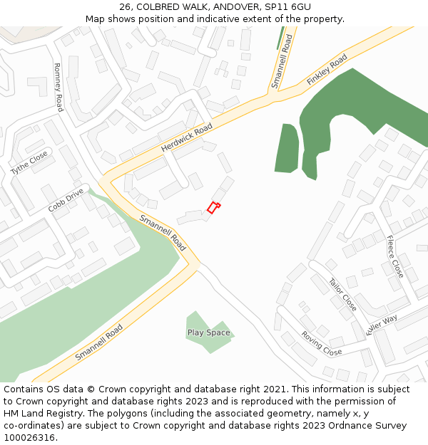26, COLBRED WALK, ANDOVER, SP11 6GU: Location map and indicative extent of plot