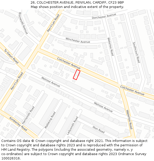 26, COLCHESTER AVENUE, PENYLAN, CARDIFF, CF23 9BP: Location map and indicative extent of plot