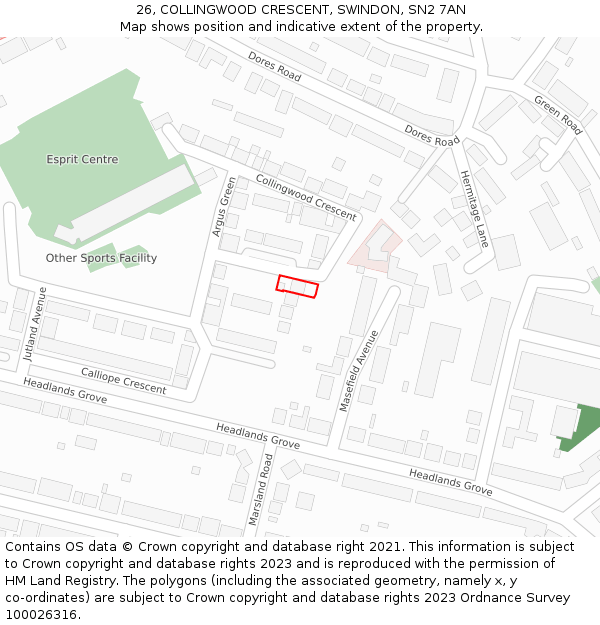26, COLLINGWOOD CRESCENT, SWINDON, SN2 7AN: Location map and indicative extent of plot