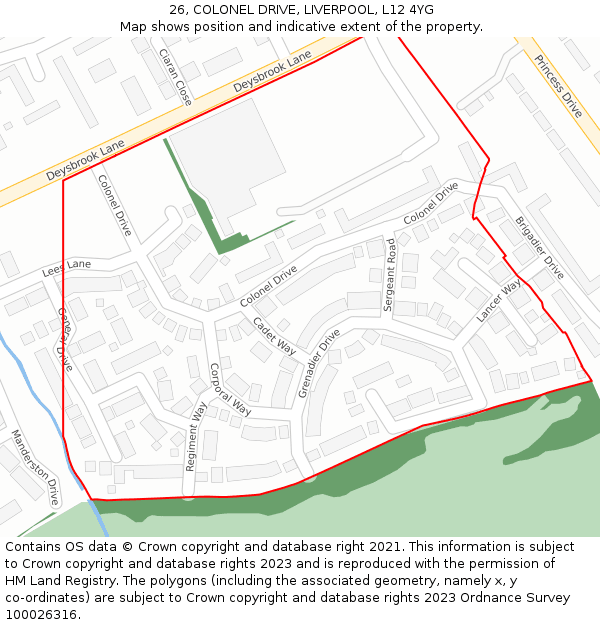 26, COLONEL DRIVE, LIVERPOOL, L12 4YG: Location map and indicative extent of plot