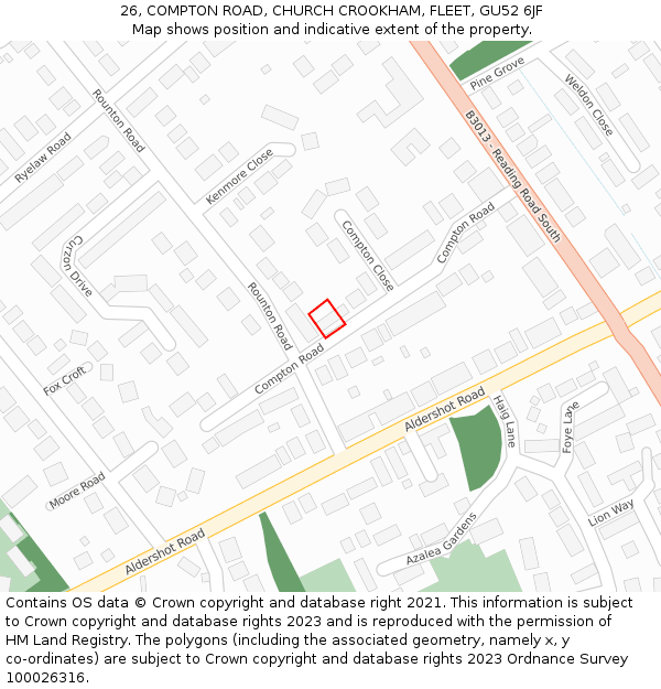 26, COMPTON ROAD, CHURCH CROOKHAM, FLEET, GU52 6JF: Location map and indicative extent of plot